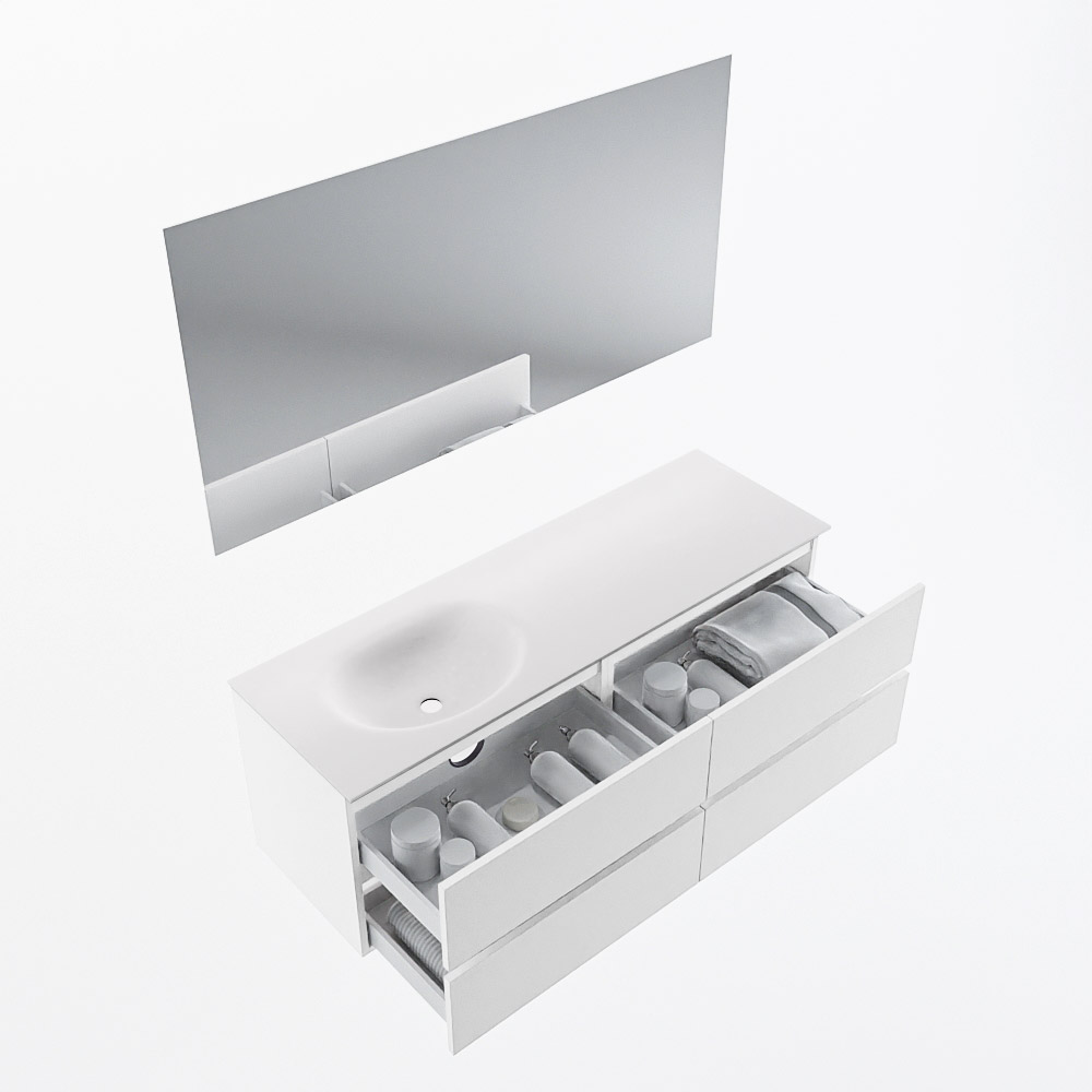 MONDIAZ VICA 140cm mueble de baño Talc 4 cajones. Lavabo MOON Izquierda 1 orificio color Talc con espejo LED. 6 MONDIAZ VICA 140cm mueble de baño Talc 4 cajones. Lavabo MOON Izquierda 1 orificio color Talc con espejo LED. - Imagen 7