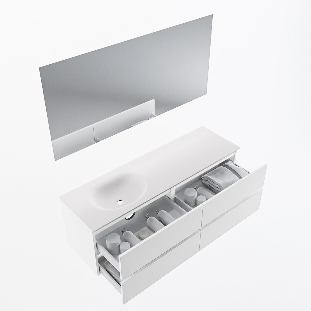 MONDIAZ VICA 150cm mueble de baño Talc 4 cajones. Lavabo MOON Izquierda 1 orificio color Talc con espejo LED. 7 MONDIAZ VICA 150cm mueble de baño Talc 4 cajones. Lavabo MOON Izquierda 1 orificio color Talc con espejo LED. - Imagen 7
