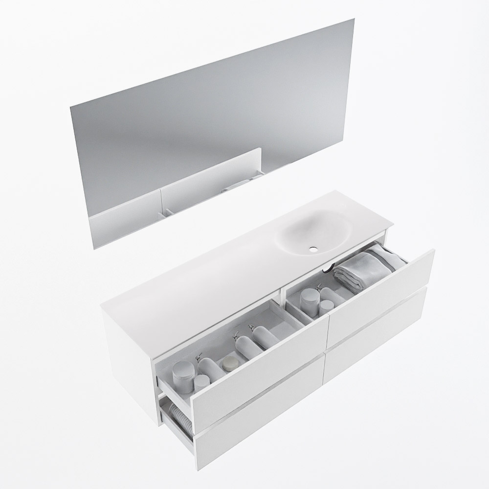 MONDIAZ VICA 160cm mueble de baño Talc 4 cajones. Lavabo MOON Derecho sin orificio color Talc con espejo LED. 7 MONDIAZ VICA 160cm mueble de baño Talc 4 cajones. Lavabo MOON Derecho sin orificio color Talc con espejo LED. - Imagen 7