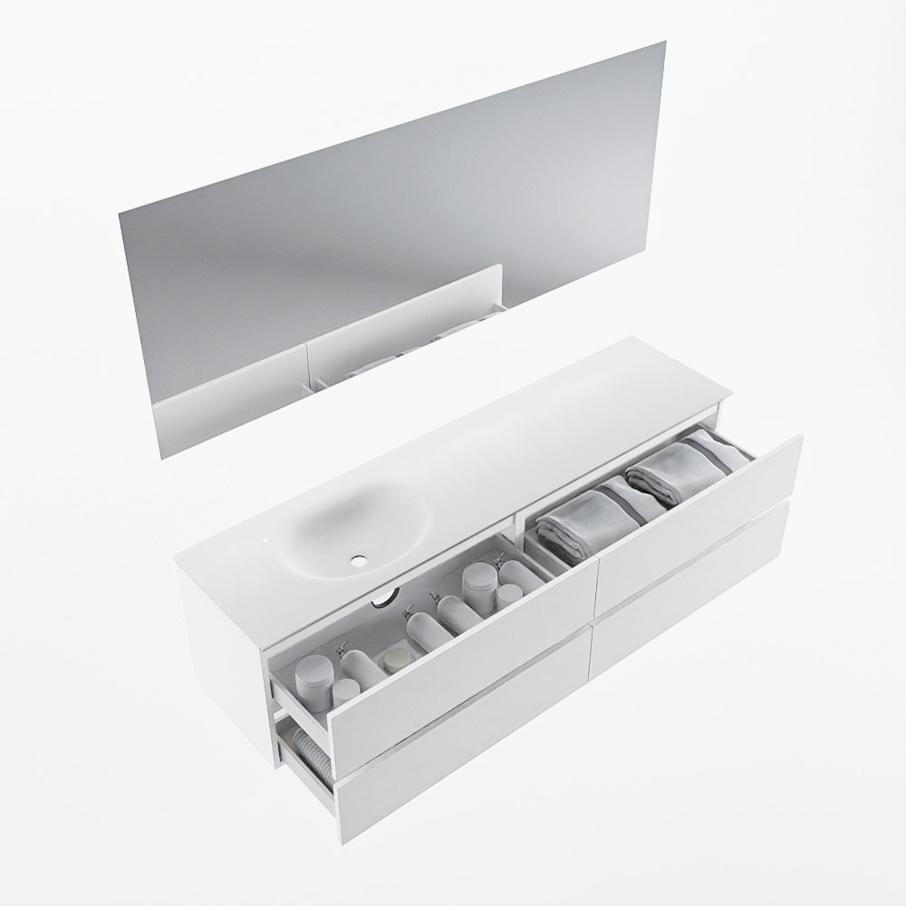 MONDIAZ VICA 180cm mueble de baño Talc 4 cajones. Lavabo MOON Izquierda 1 orificio color Talc con espejo LED. 7 MONDIAZ VICA 180cm mueble de baño Talc 4 cajones. Lavabo MOON Izquierda 1 orificio color Talc con espejo LED. - Imagen 7