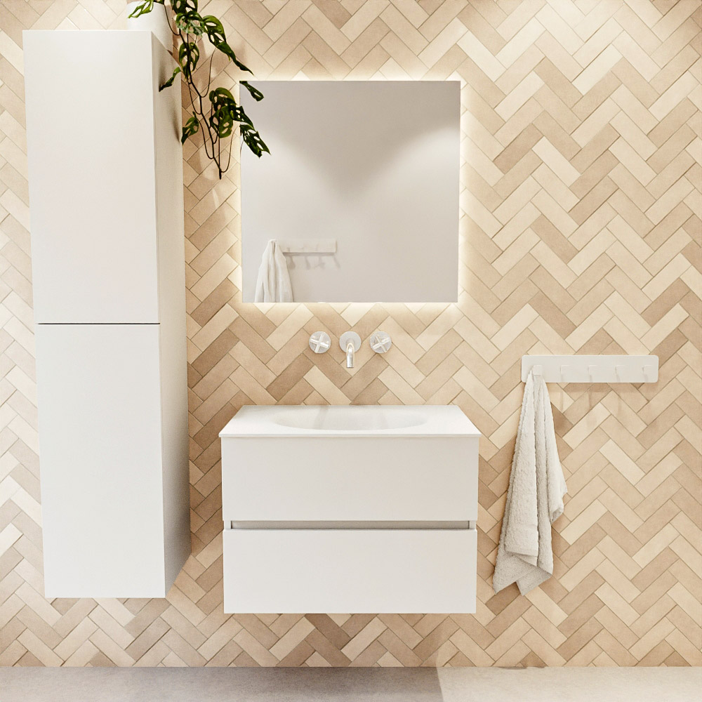 MONDIAZ VICA 70cm mueble de baño Talc 2 cajones. Lavabo MOON Centro sin orificio color Talc con espejo LED. 2 MONDIAZ VICA 70cm mueble de baño Talc 2 cajones. Lavabo MOON Centro sin orificio color Talc con espejo LED. - Imagen 2