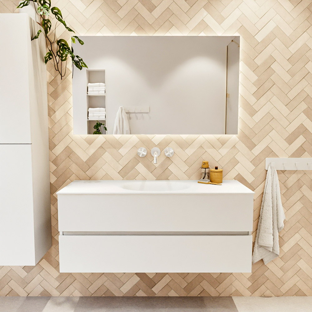 MONDIAZ VICA 120cm mueble de baño Talc 2 cajones. Lavabo MOON Centro sin orificio color Talc con espejo LED. 2 MONDIAZ VICA 120cm mueble de baño Talc 2 cajones. Lavabo MOON Centro sin orificio color Talc con espejo LED. - Imagen 2