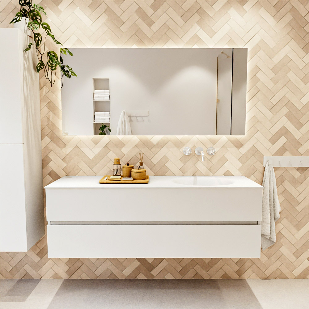 MONDIAZ VICA 150cm mueble de baño Talc 2 cajones. Lavabo MOON Derecho sin orificio color Talc con espejo LED. 2 MONDIAZ VICA 150cm mueble de baño Talc 2 cajones. Lavabo MOON Derecho sin orificio color Talc con espejo LED. - Imagen 2