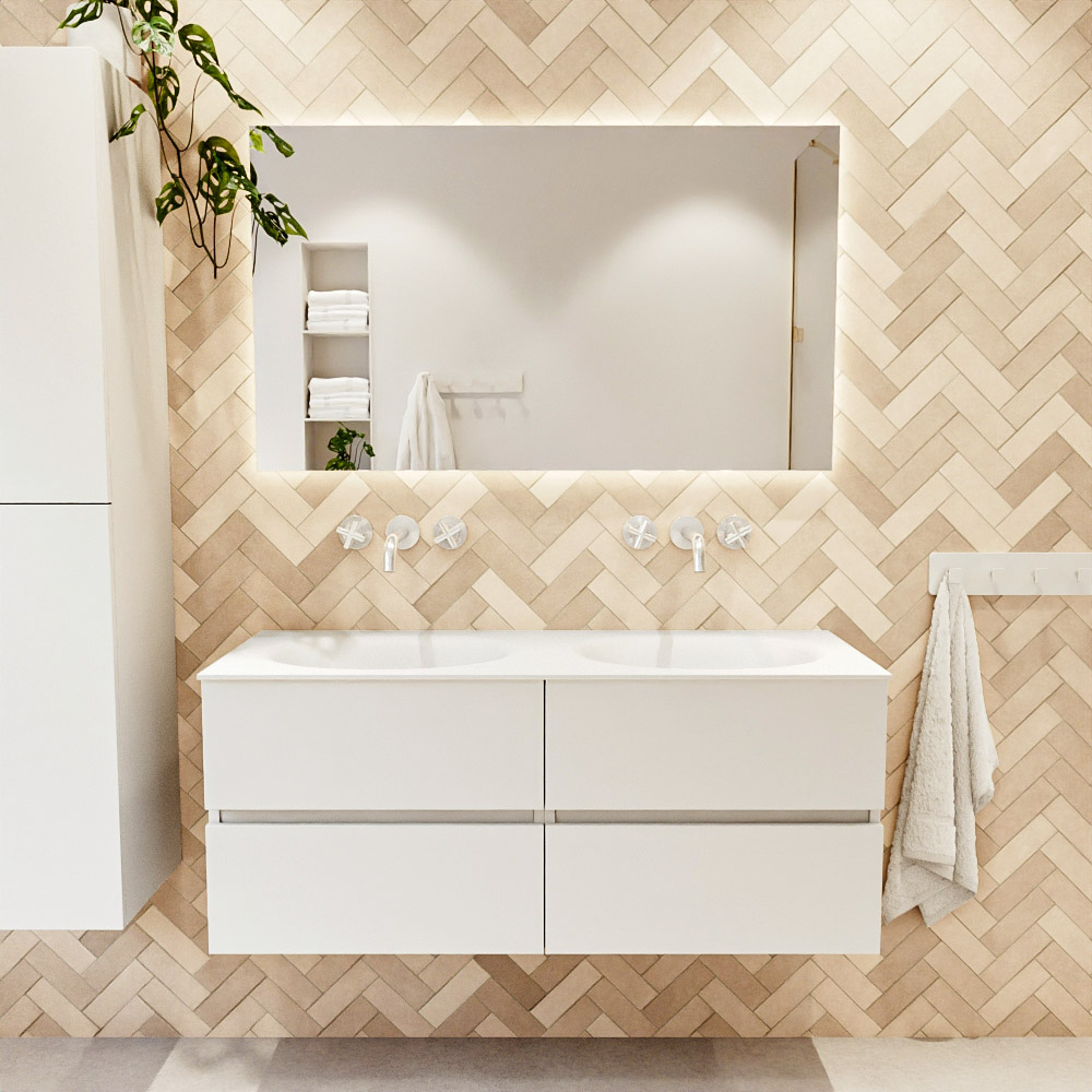 MONDIAZ VICA 120cm mueble de baño Talc 4 cajones. Lavabo MOON Doble sin orificio color Talc con espejo LED. 2 MONDIAZ VICA 120cm mueble de baño Talc 4 cajones. Lavabo MOON Doble sin orificio color Talc con espejo LED. - Imagen 2