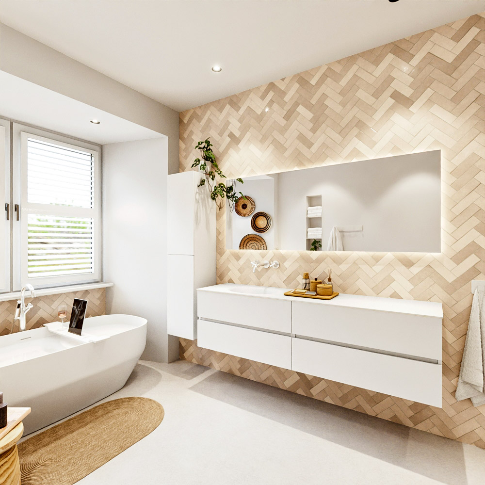 MONDIAZ VICA 180cm mueble de baño Talc 4 cajones. Lavabo MOON Izquierda sin orificio color Talc con espejo LED. 4 MONDIAZ VICA 180cm mueble de baño Talc 4 cajones. Lavabo MOON Izquierda sin orificio color Talc con espejo LED. - Imagen 4