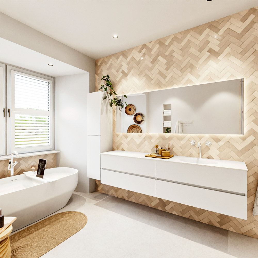 MONDIAZ VICA 200cm mueble de baño Talc 4 cajones. Lavabo MOON Derecho 1 orificio color Talc con espejo LED. 4 MONDIAZ VICA 200cm mueble de baño Talc 4 cajones. Lavabo MOON Derecho 1 orificio color Talc con espejo LED. - Imagen 4