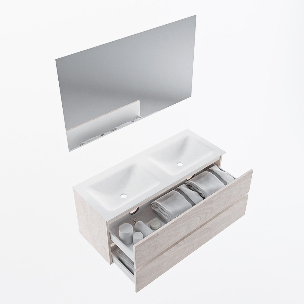 MONDIAZ VICA 120cm mueble de baño Underlayment 2 cajones. Lavabo CLOUD Doble 2 orificios color Talc con espejo LED. 7 MONDIAZ VICA 120cm mueble de baño Underlayment 2 cajones. Lavabo CLOUD Doble 2 orificios color Talc con espejo LED. - Imagen 7