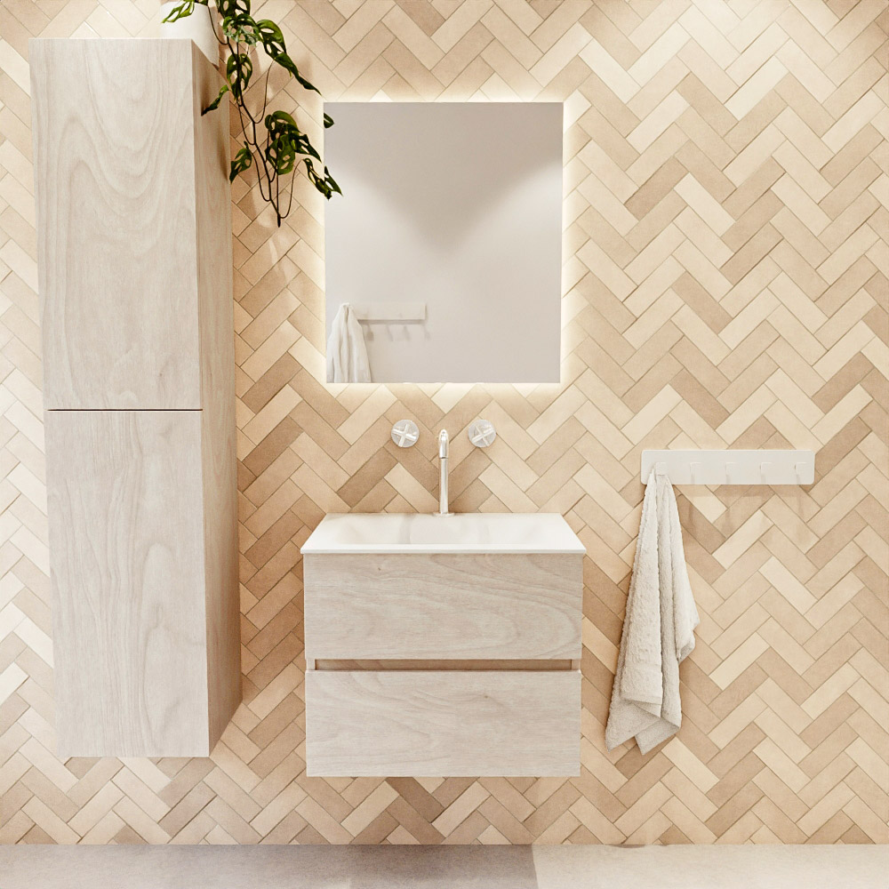 MONDIAZ VICA 60cm mueble de baño Underlayment 2 cajones. Lavabo CLOUD Centro 1 orificio color Talc con espejo LED. 2 MONDIAZ VICA 60cm mueble de baño Underlayment 2 cajones. Lavabo CLOUD Centro 1 orificio color Talc con espejo LED. - Imagen 2