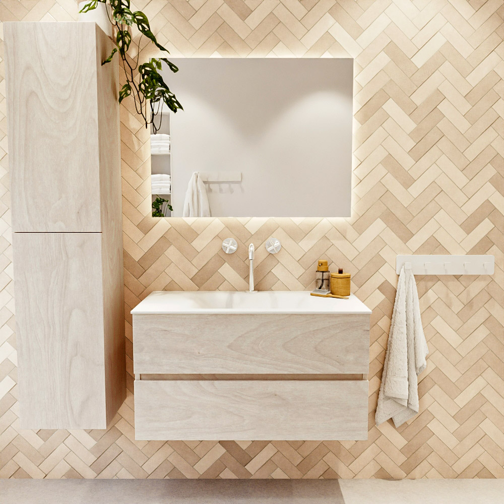 MONDIAZ VICA 90cm mueble de baño Underlayment 2 cajones. Lavabo CLOUD Centro 1 orificio color Talc con espejo LED. 2 MONDIAZ VICA 90cm mueble de baño Underlayment 2 cajones. Lavabo CLOUD Centro 1 orificio color Talc con espejo LED. - Imagen 2