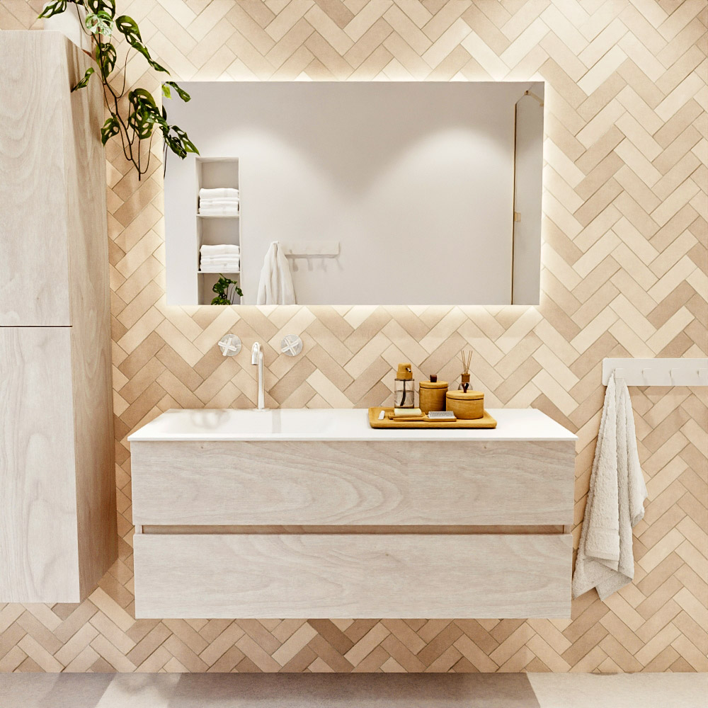 MONDIAZ VICA 120cm mueble de baño Underlayment 2 cajones. Lavabo CLOUD Izquierda 1 orificio color Talc con espejo LED. 2 MONDIAZ VICA 120cm mueble de baño Underlayment 2 cajones. Lavabo CLOUD Izquierda 1 orificio color Talc con espejo LED. - Imagen 2