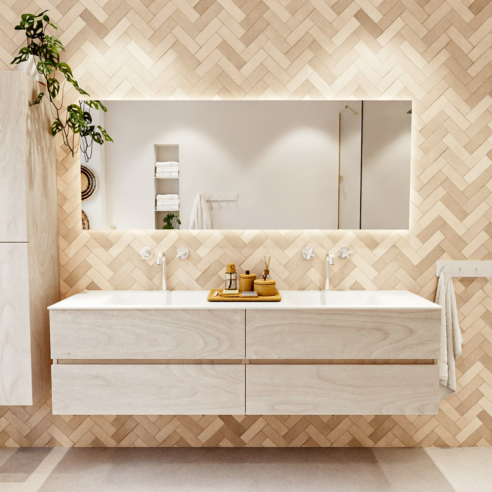 MONDIAZ VICA 180cm mueble de baño Underlayment 4 cajones. Lavabo CLOUD Doble 2 orificios color Talc con espejo LED. 2 MONDIAZ VICA 180cm mueble de baño Underlayment 4 cajones. Lavabo CLOUD Doble 2 orificios color Talc con espejo LED. - Imagen 2