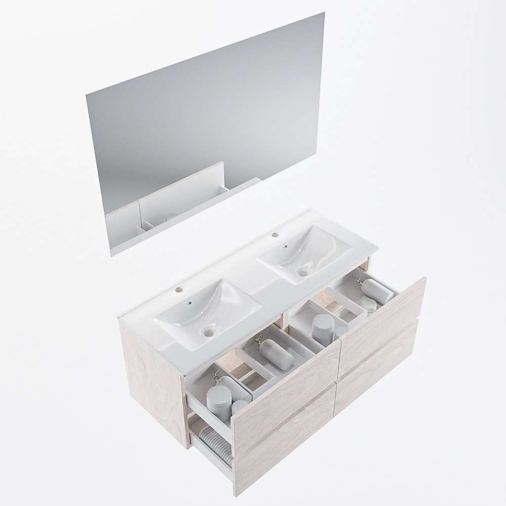 MONDIAZ VICA 120cm mueble de baño Underlayment 4 cajones. Lavabo DENIA Doble 2 orificios color Blanco brillo con espejo LED. 7 MONDIAZ VICA 120cm mueble de baño Underlayment 4 cajones. Lavabo DENIA Doble 2 orificios color Blanco brillo con espejo LED. - Imagen 7