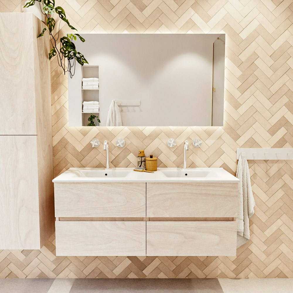 MONDIAZ VICA 120cm mueble de baño Underlayment 4 cajones. Lavabo DENIA Doble 2 orificios color Blanco brillo con espejo LED. 2 MONDIAZ VICA 120cm mueble de baño Underlayment 4 cajones. Lavabo DENIA Doble 2 orificios color Blanco brillo con espejo LED. - Imagen 2