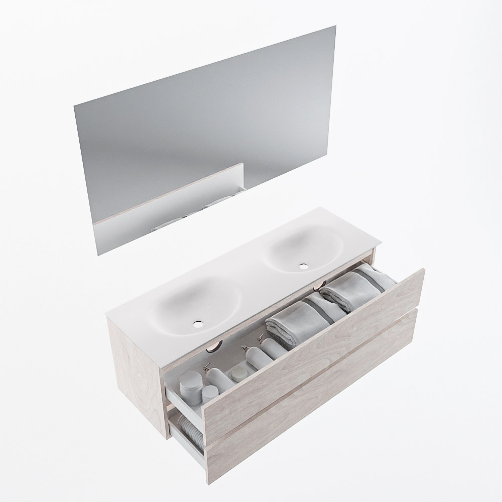 MONDIAZ VICA 140cm mueble de baño Underlayment 2 cajones. Lavabo MOON Doble 2 orificios color Talc con espejo LED. 7 MONDIAZ VICA 140cm mueble de baño Underlayment 2 cajones. Lavabo MOON Doble 2 orificios color Talc con espejo LED. - Imagen 7