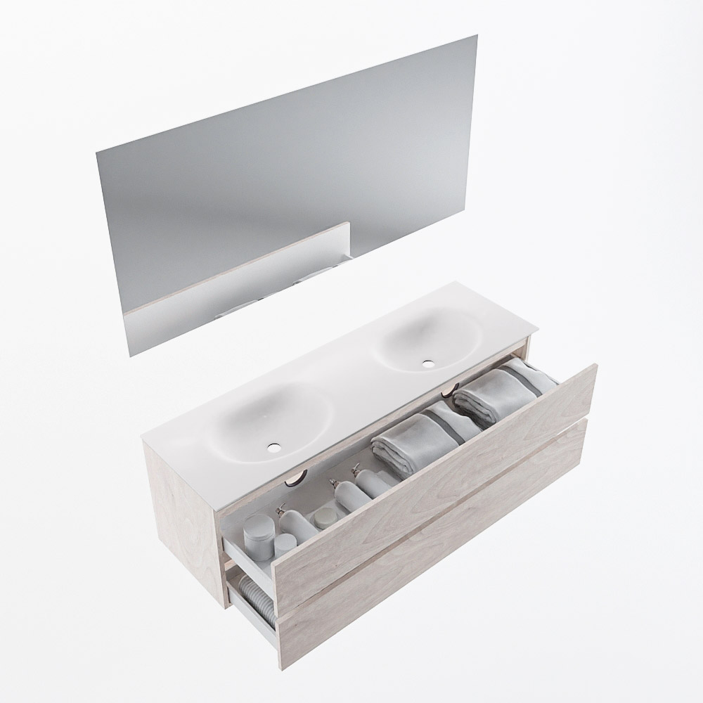MONDIAZ VICA 150cm mueble de baño Underlayment 2 cajones. Lavabo MOON Doble 2 orificios color Talc con espejo LED. 7 MONDIAZ VICA 150cm mueble de baño Underlayment 2 cajones. Lavabo MOON Doble 2 orificios color Talc con espejo LED. - Imagen 7