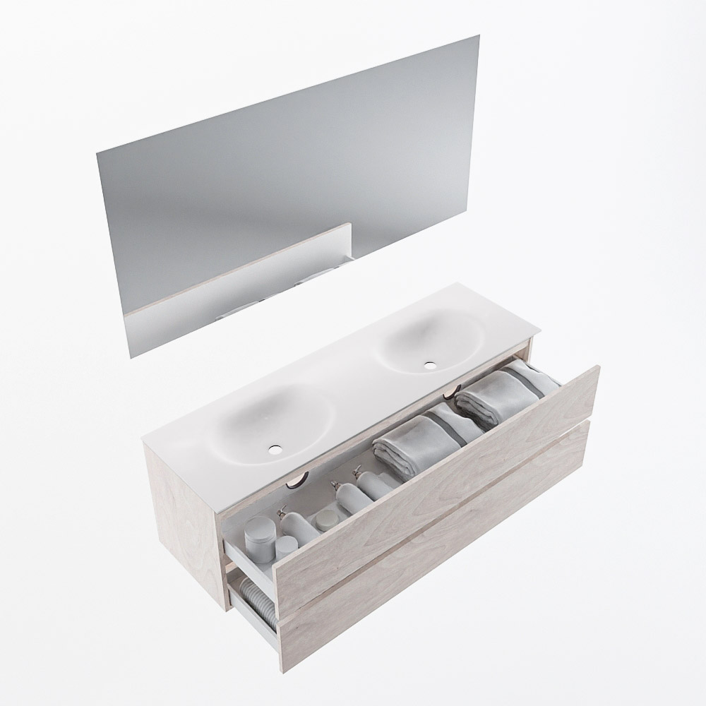 MONDIAZ VICA 150cm mueble de baño Underlayment 2 cajones. Lavabo MOON Doble sin orificio color Talc con espejo LED. 7 MONDIAZ VICA 150cm mueble de baño Underlayment 2 cajones. Lavabo MOON Doble sin orificio color Talc con espejo LED. - Imagen 7
