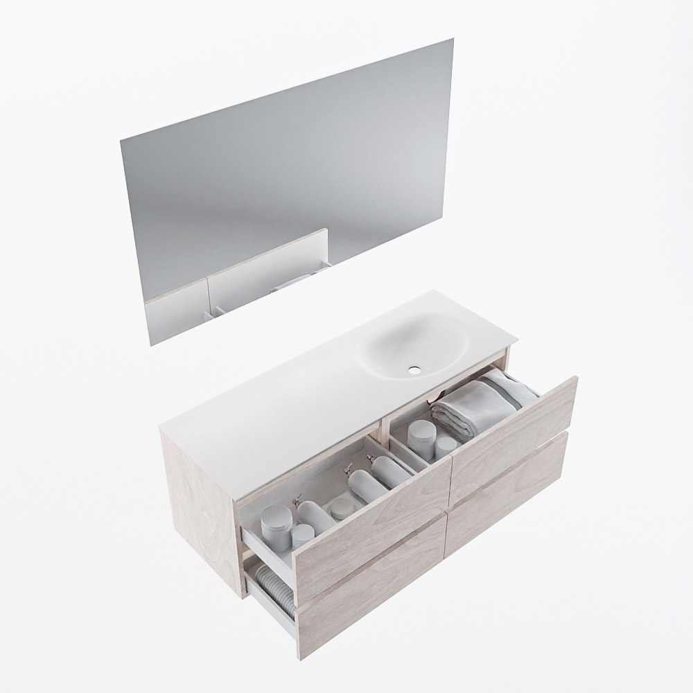 MONDIAZ VICA 130cm mueble de baño Underlayment 4 cajones. Lavabo MOON Derecho sin orificio color Talc con espejo LED. 7 MONDIAZ VICA 130cm mueble de baño Underlayment 4 cajones. Lavabo MOON Derecho sin orificio color Talc con espejo LED. - Imagen 7