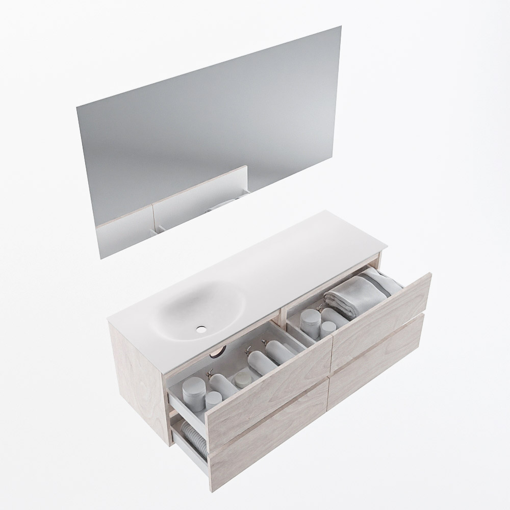 MONDIAZ VICA 140cm mueble de baño Underlayment 4 cajones. Lavabo MOON Izquierda 1 orificio color Talc con espejo LED. 7 MONDIAZ VICA 140cm mueble de baño Underlayment 4 cajones. Lavabo MOON Izquierda 1 orificio color Talc con espejo LED. - Imagen 7