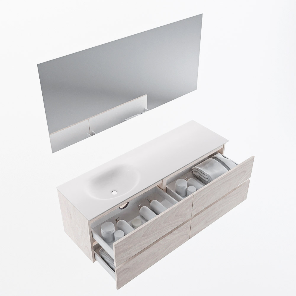 MONDIAZ VICA 150cm mueble de baño Underlayment 4 cajones. Lavabo MOON Izquierda 1 orificio color Talc con espejo LED. 7 MONDIAZ VICA 150cm mueble de baño Underlayment 4 cajones. Lavabo MOON Izquierda 1 orificio color Talc con espejo LED. - Imagen 7