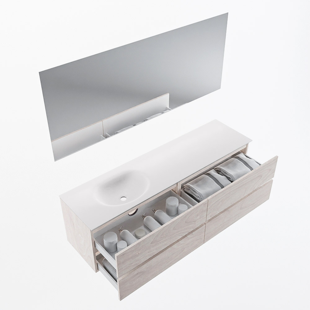 MONDIAZ VICA 170cm mueble de baño Underlayment 4 cajones. Lavabo MOON Izquierda 1 orificio color Talc con espejo LED. 7 MONDIAZ VICA 170cm mueble de baño Underlayment 4 cajones. Lavabo MOON Izquierda 1 orificio color Talc con espejo LED. - Imagen 7