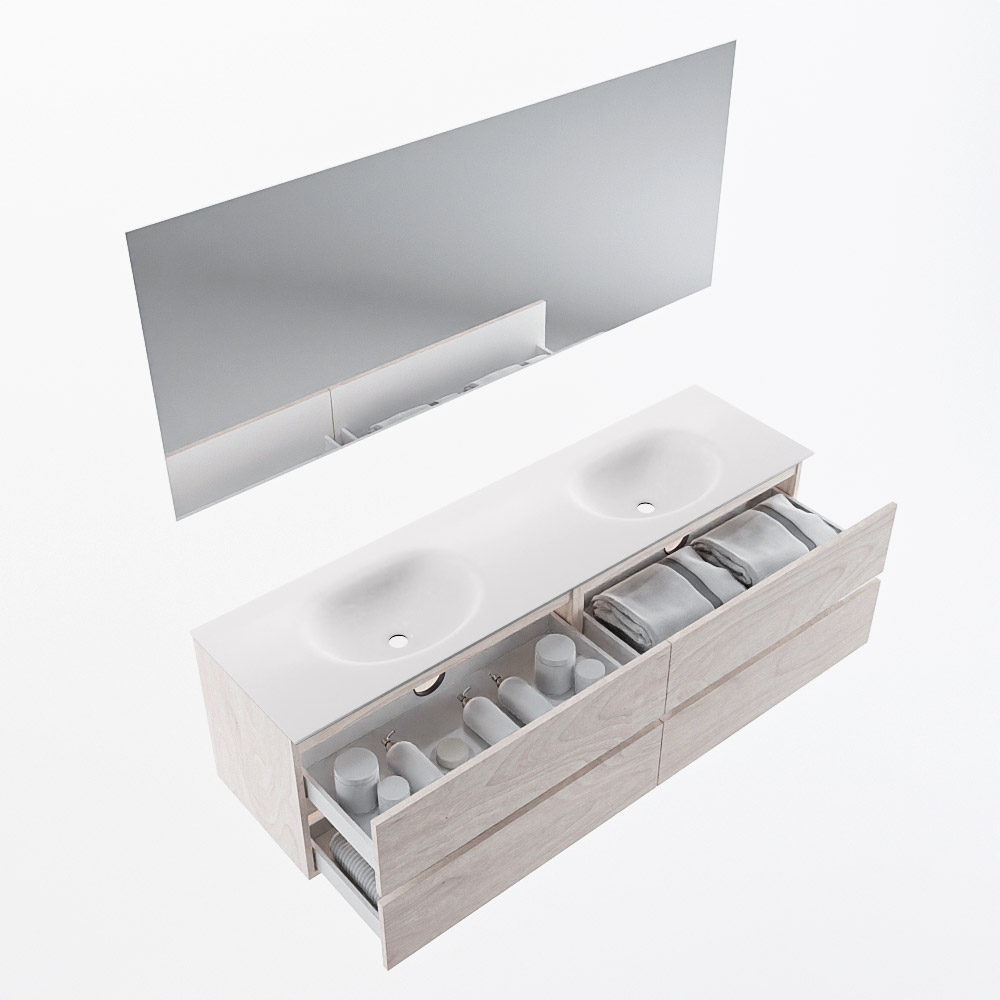 MONDIAZ VICA 170cm mueble de baño Underlayment 4 cajones. Lavabo MOON Doble sin orificio color Talc con espejo LED. 7 MONDIAZ VICA 170cm mueble de baño Underlayment 4 cajones. Lavabo MOON Doble sin orificio color Talc con espejo LED. - Imagen 7