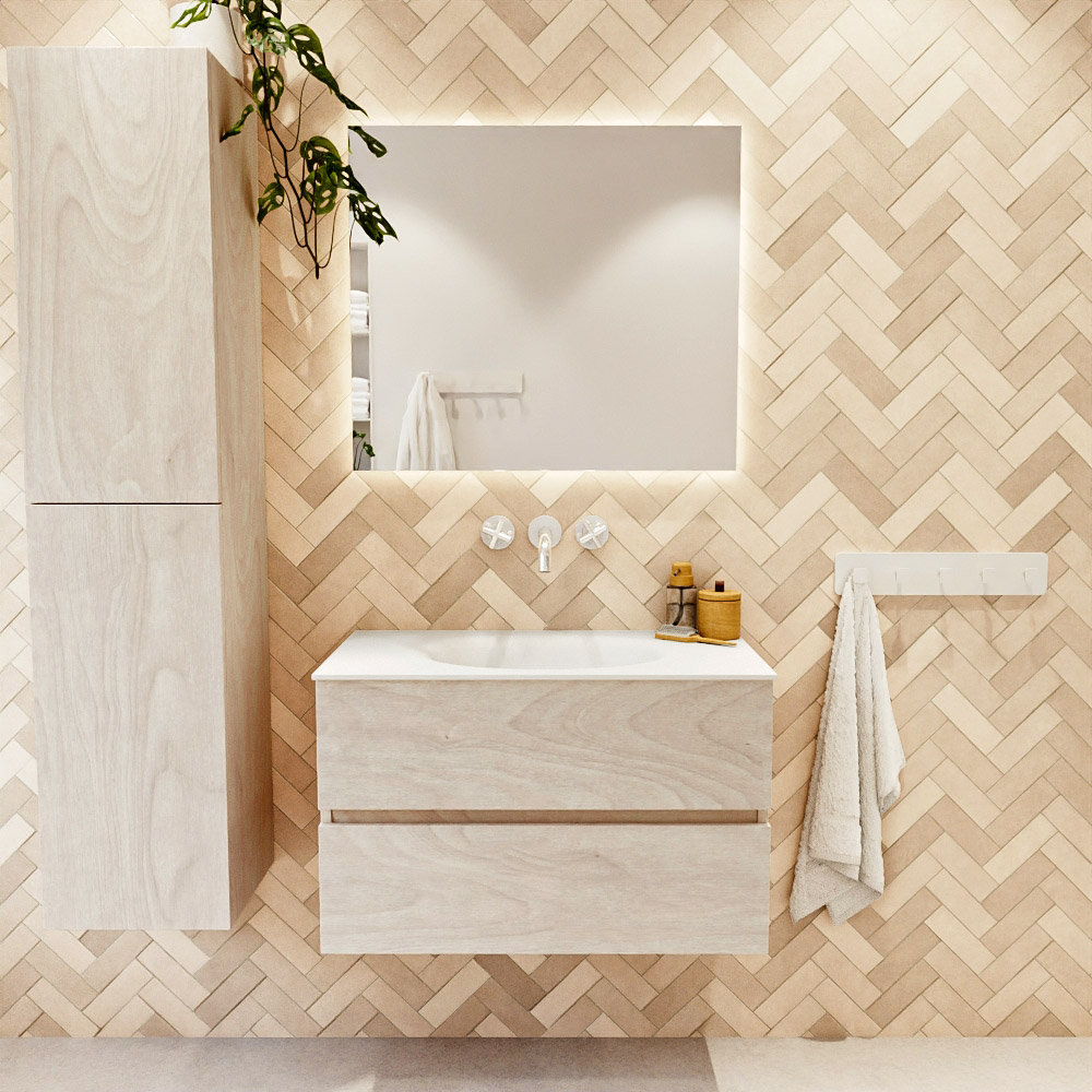 MONDIAZ VICA 80cm mueble de baño Underlayment 2 cajones. Lavabo MOON Centro sin orificio color Talc con espejo LED. 2 MONDIAZ VICA 80cm mueble de baño Underlayment 2 cajones. Lavabo MOON Centro sin orificio color Talc con espejo LED. - Imagen 2