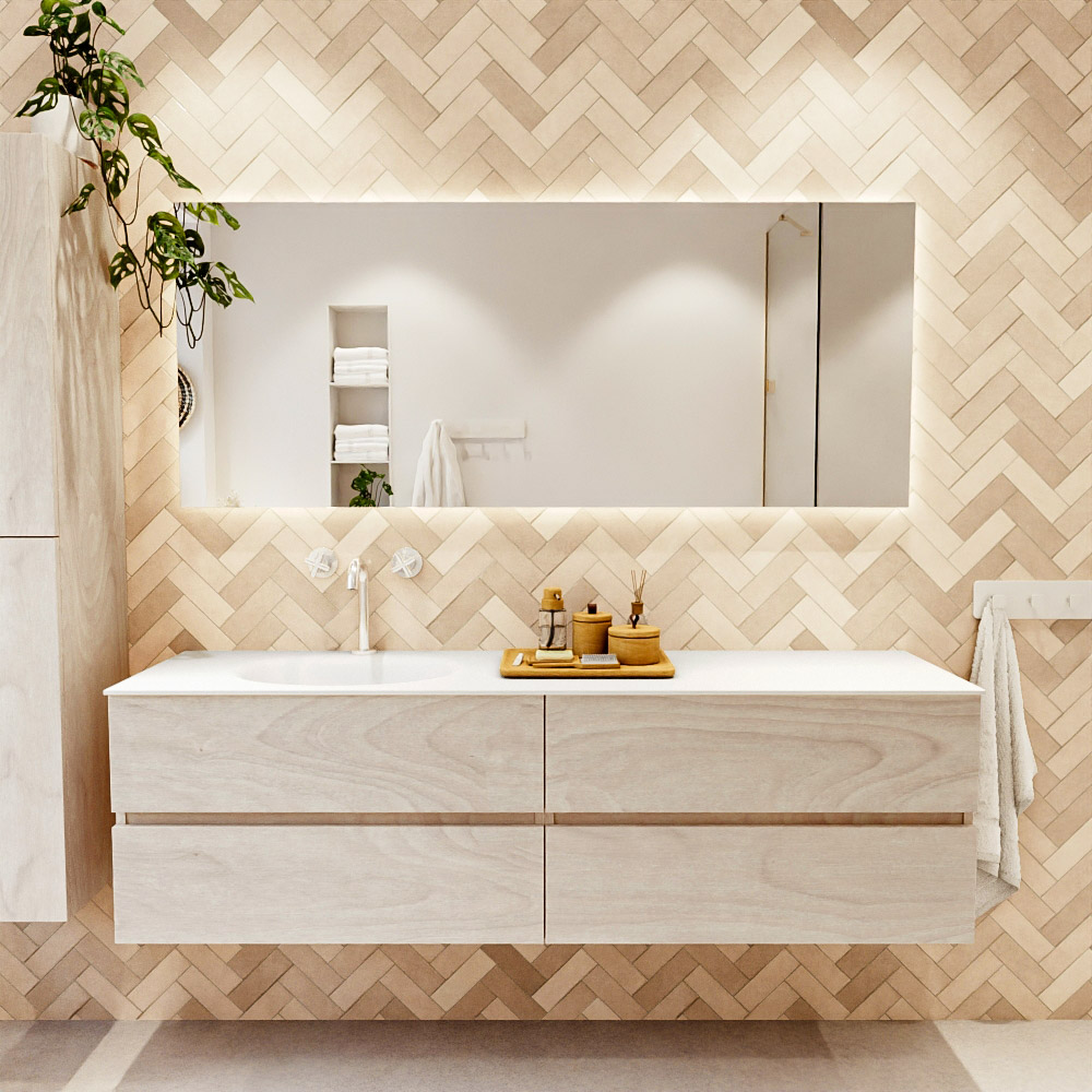 MONDIAZ VICA 170cm mueble de baño Underlayment 4 cajones. Lavabo MOON Izquierda 1 orificio color Talc con espejo LED. 2 MONDIAZ VICA 170cm mueble de baño Underlayment 4 cajones. Lavabo MOON Izquierda 1 orificio color Talc con espejo LED. - Imagen 2