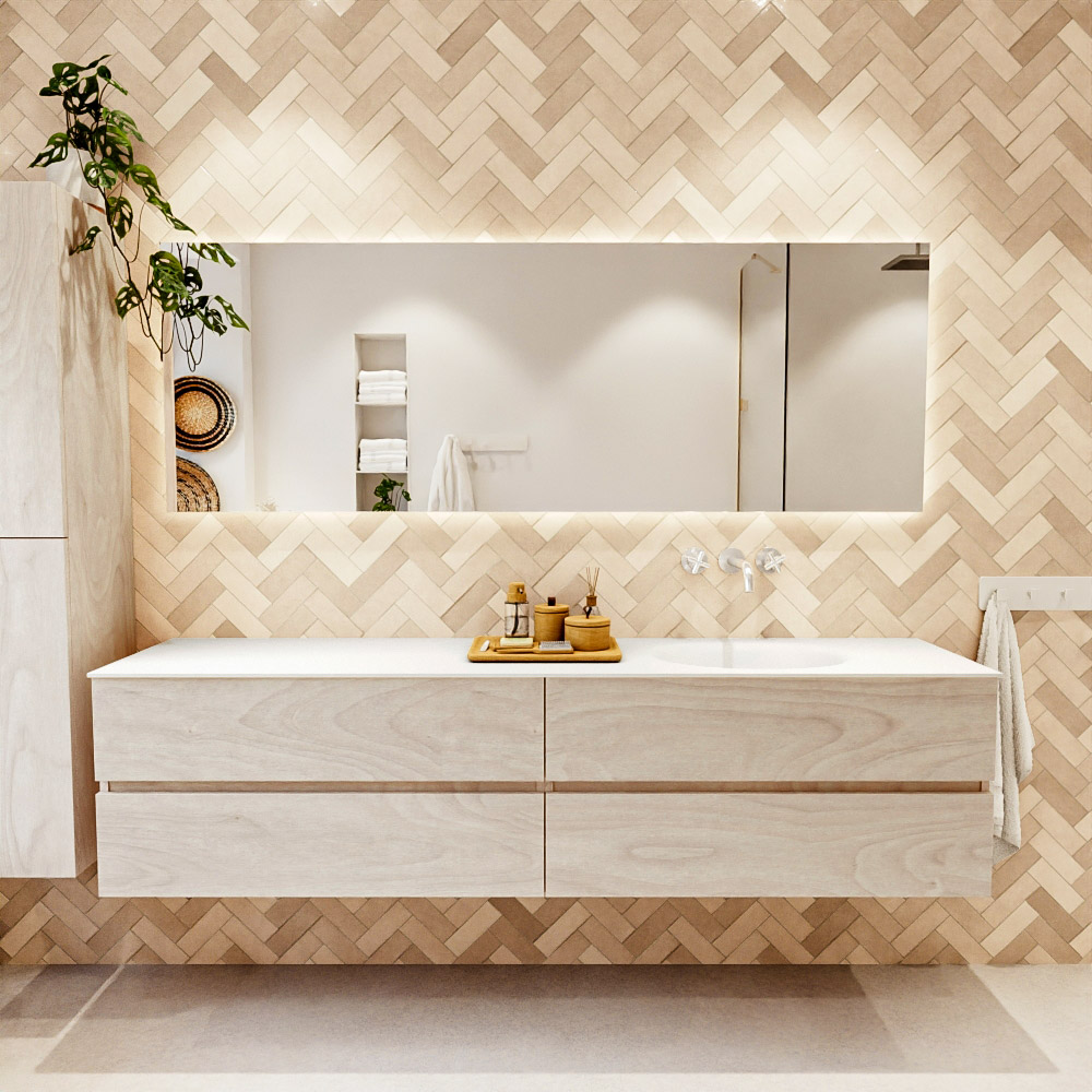 MONDIAZ VICA 200cm mueble de baño Underlayment 4 cajones. Lavabo MOON Derecho sin orificio color Talc con espejo LED. 2 MONDIAZ VICA 200cm mueble de baño Underlayment 4 cajones. Lavabo MOON Derecho sin orificio color Talc con espejo LED. - Imagen 2