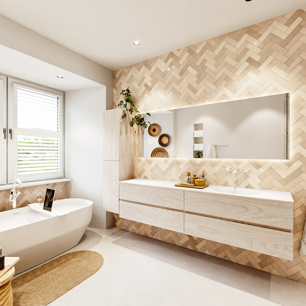 MONDIAZ VICA 200cm mueble de baño Underlayment 4 cajones. Lavabo MOON Derecho sin orificio color Talc con espejo LED. 4 MONDIAZ VICA 200cm mueble de baño Underlayment 4 cajones. Lavabo MOON Derecho sin orificio color Talc con espejo LED. - Imagen 4
