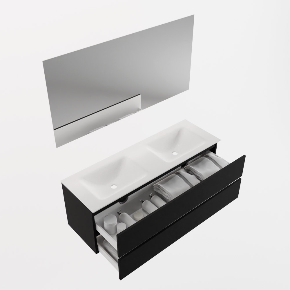 MONDIAZ VICA 140cm mueble de baño Urban 2 cajones. Lavabo CLOUD Doble 2 orificios color Talc con espejo LED. 6 MONDIAZ VICA 140cm mueble de baño Urban 2 cajones. Lavabo CLOUD Doble 2 orificios color Talc con espejo LED. - Imagen 7