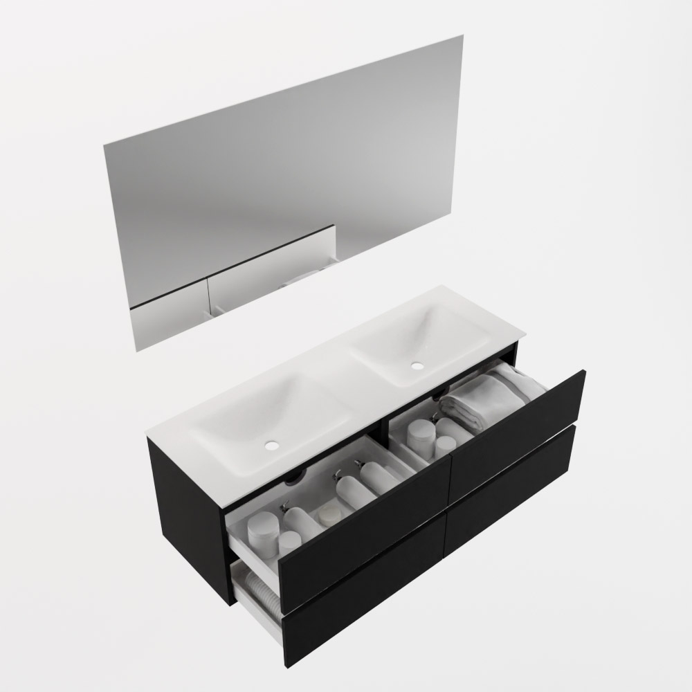 MONDIAZ VICA 140cm mueble de baño Urban 4 cajones. Lavabo CLOUD Doble 2 orificios color Talc con espejo LED. 6 MONDIAZ VICA 140cm mueble de baño Urban 4 cajones. Lavabo CLOUD Doble 2 orificios color Talc con espejo LED. - Imagen 7