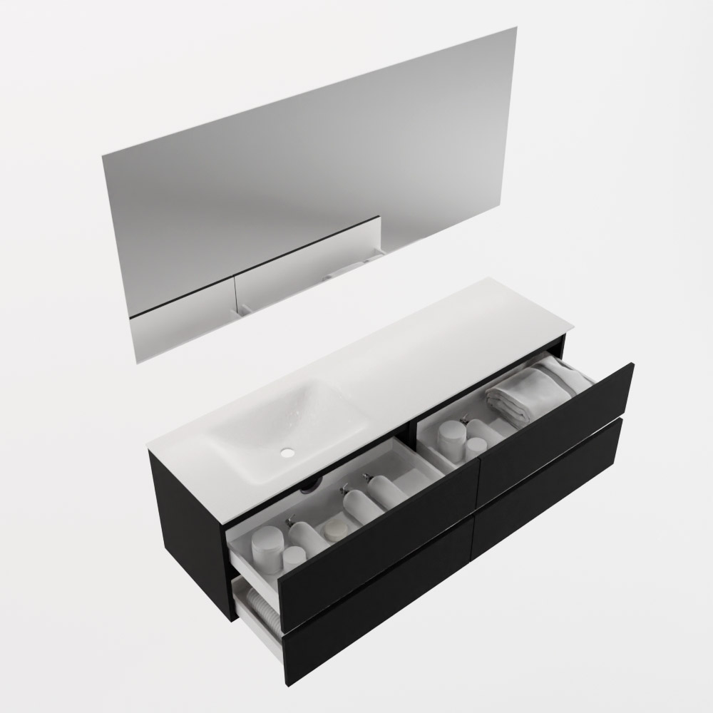 MONDIAZ VICA 160cm mueble de baño Urban 4 cajones. Lavabo CLOUD Izquierda sin orificio color Talc con espejo LED. 7 MONDIAZ VICA 160cm mueble de baño Urban 4 cajones. Lavabo CLOUD Izquierda sin orificio color Talc con espejo LED. - Imagen 7