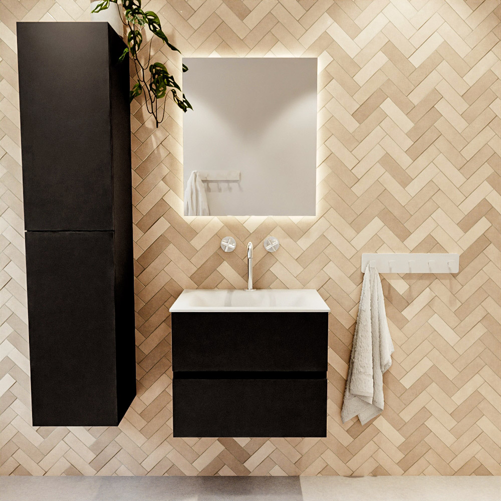 MONDIAZ VICA 60cm mueble de baño Urban 2 cajones. Lavabo CLOUD Centro 1 orificio color Talc con espejo LED. 2 MONDIAZ VICA 60cm mueble de baño Urban 2 cajones. Lavabo CLOUD Centro 1 orificio color Talc con espejo LED. - Imagen 2