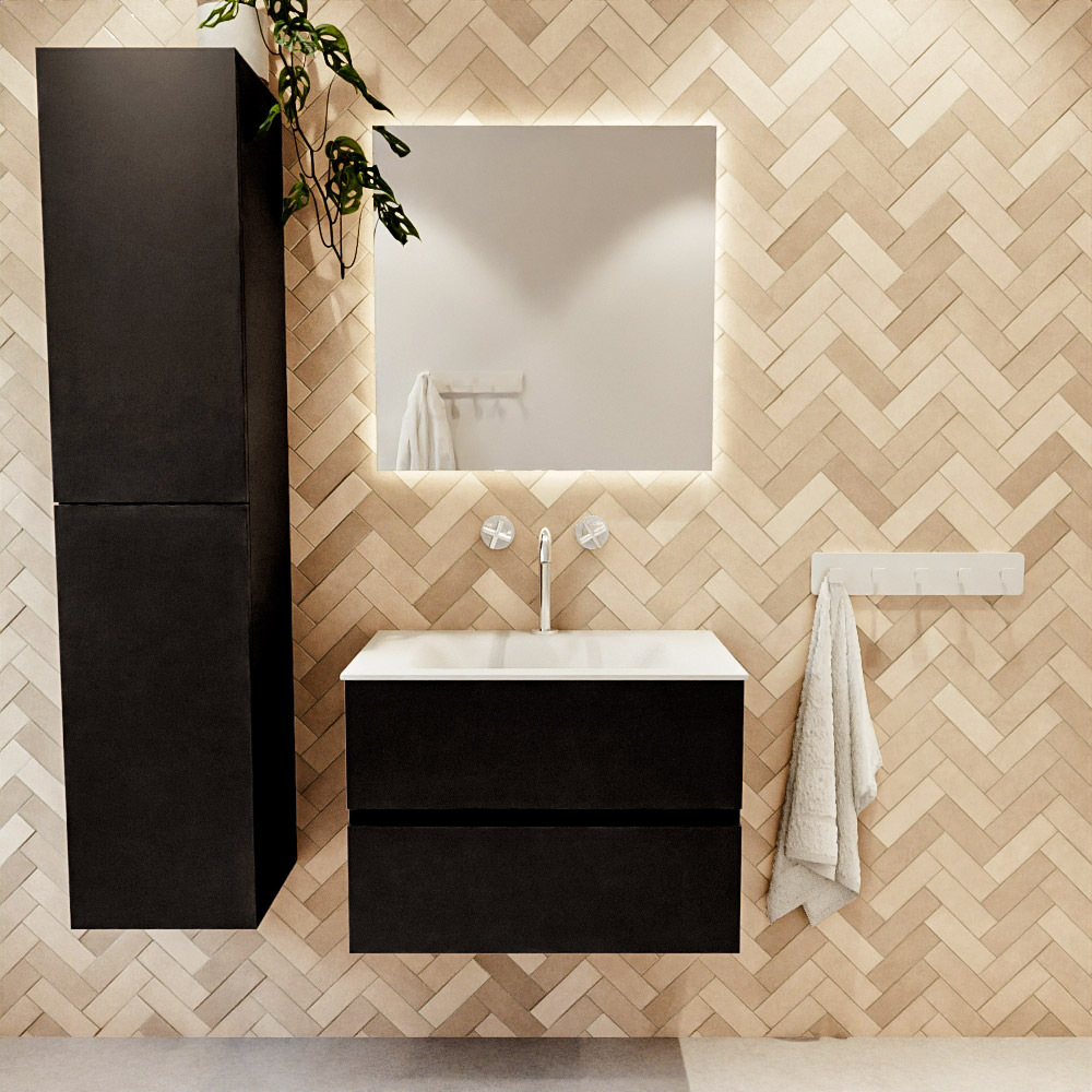 MONDIAZ VICA 70cm mueble de baño Urban 2 cajones. Lavabo CLOUD Centro 1 orificio color Talc con espejo LED. 2 MONDIAZ VICA 70cm mueble de baño Urban 2 cajones. Lavabo CLOUD Centro 1 orificio color Talc con espejo LED. - Imagen 2