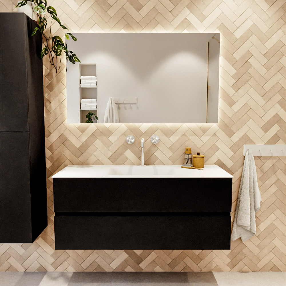 MONDIAZ VICA 120cm mueble de baño Urban 2 cajones. Lavabo CLOUD Centro 1 orificio color Talc con espejo LED. 2 MONDIAZ VICA 120cm mueble de baño Urban 2 cajones. Lavabo CLOUD Centro 1 orificio color Talc con espejo LED. - Imagen 2