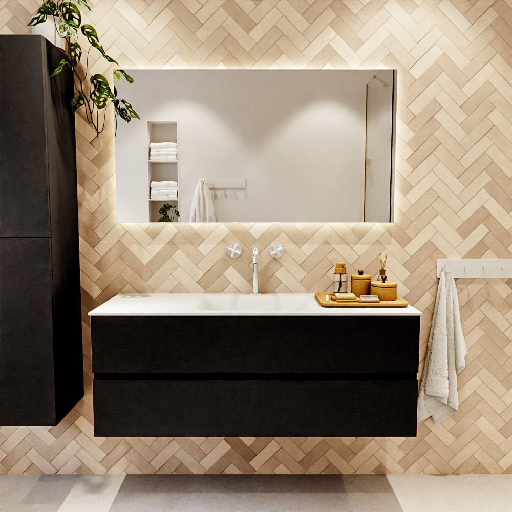 MONDIAZ VICA 130cm mueble de baño Urban 2 cajones. Lavabo CLOUD Centro 1 orificio color Talc con espejo LED. 2 MONDIAZ VICA 130cm mueble de baño Urban 2 cajones. Lavabo CLOUD Centro 1 orificio color Talc con espejo LED. - Imagen 2