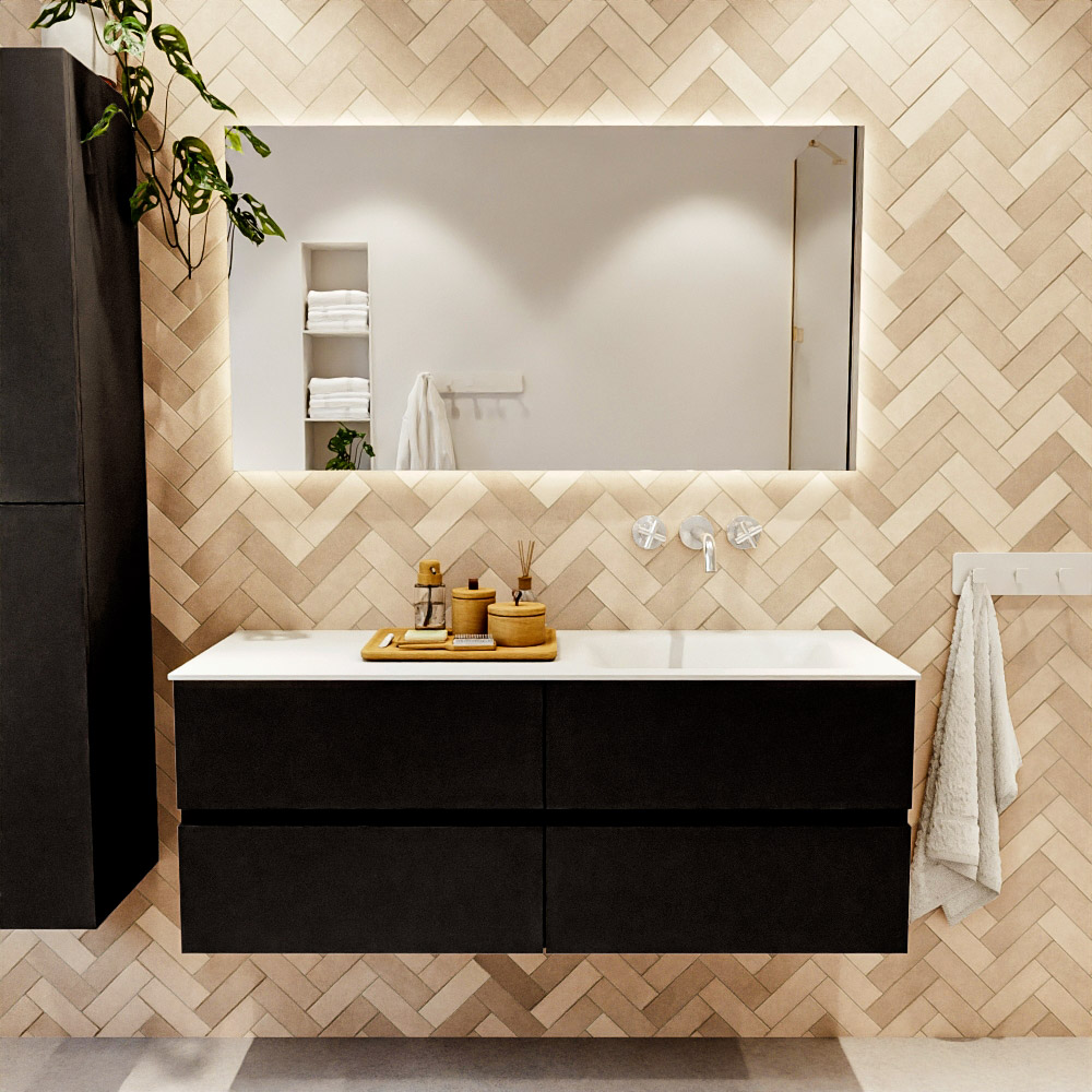 MONDIAZ VICA 130cm mueble de baño Urban 4 cajones. Lavabo CLOUD Derecho sin orificio color Talc con espejo LED. 2 MONDIAZ VICA 130cm mueble de baño Urban 4 cajones. Lavabo CLOUD Derecho sin orificio color Talc con espejo LED. - Imagen 2