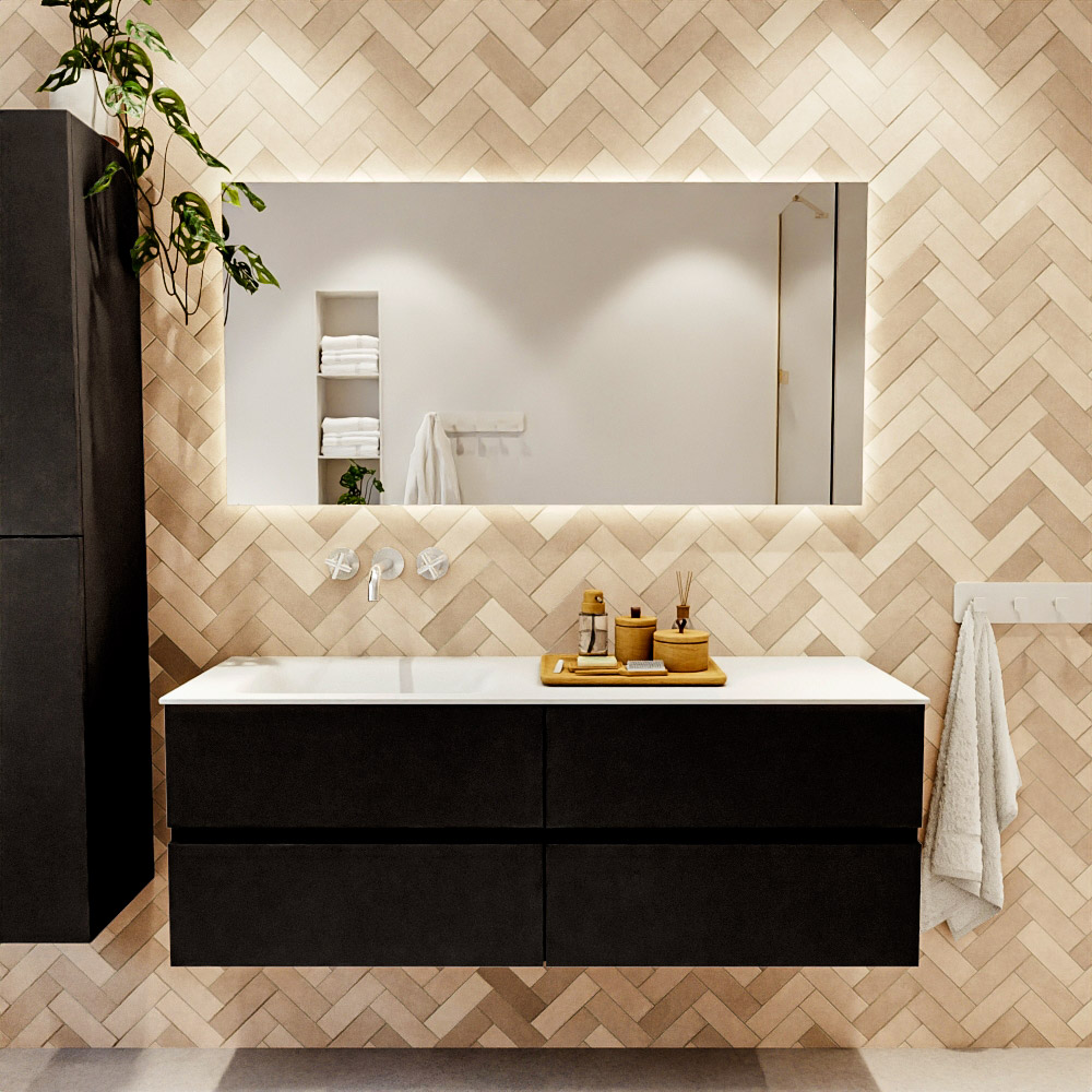 MONDIAZ VICA 140cm mueble de baño Urban 4 cajones. Lavabo CLOUD Izquierda sin orificio color Talc con espejo LED. 2 MONDIAZ VICA 140cm mueble de baño Urban 4 cajones. Lavabo CLOUD Izquierda sin orificio color Talc con espejo LED. - Imagen 2