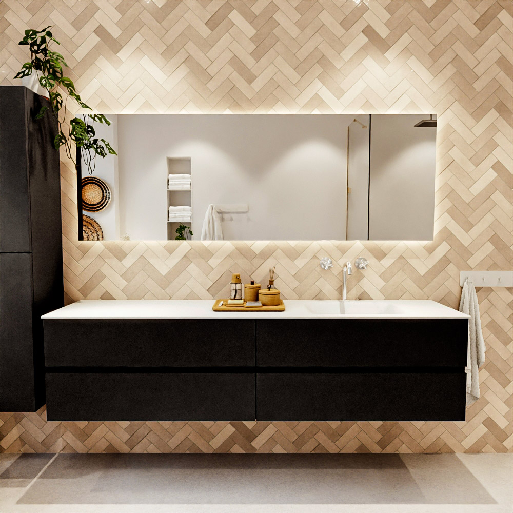 MONDIAZ VICA 200cm mueble de baño Urban 4 cajones. Lavabo CLOUD Derecho 1 orificio color Talc con espejo LED. 2 MONDIAZ VICA 200cm mueble de baño Urban 4 cajones. Lavabo CLOUD Derecho 1 orificio color Talc con espejo LED. - Imagen 2