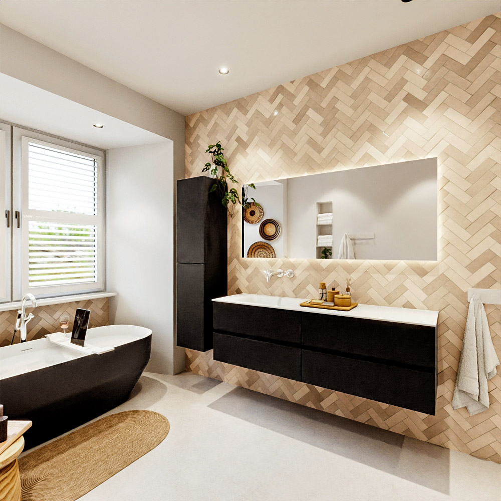 MONDIAZ VICA 160cm mueble de baño Urban 4 cajones. Lavabo CLOUD Izquierda sin orificio color Talc con espejo LED. 4 MONDIAZ VICA 160cm mueble de baño Urban 4 cajones. Lavabo CLOUD Izquierda sin orificio color Talc con espejo LED. - Imagen 4