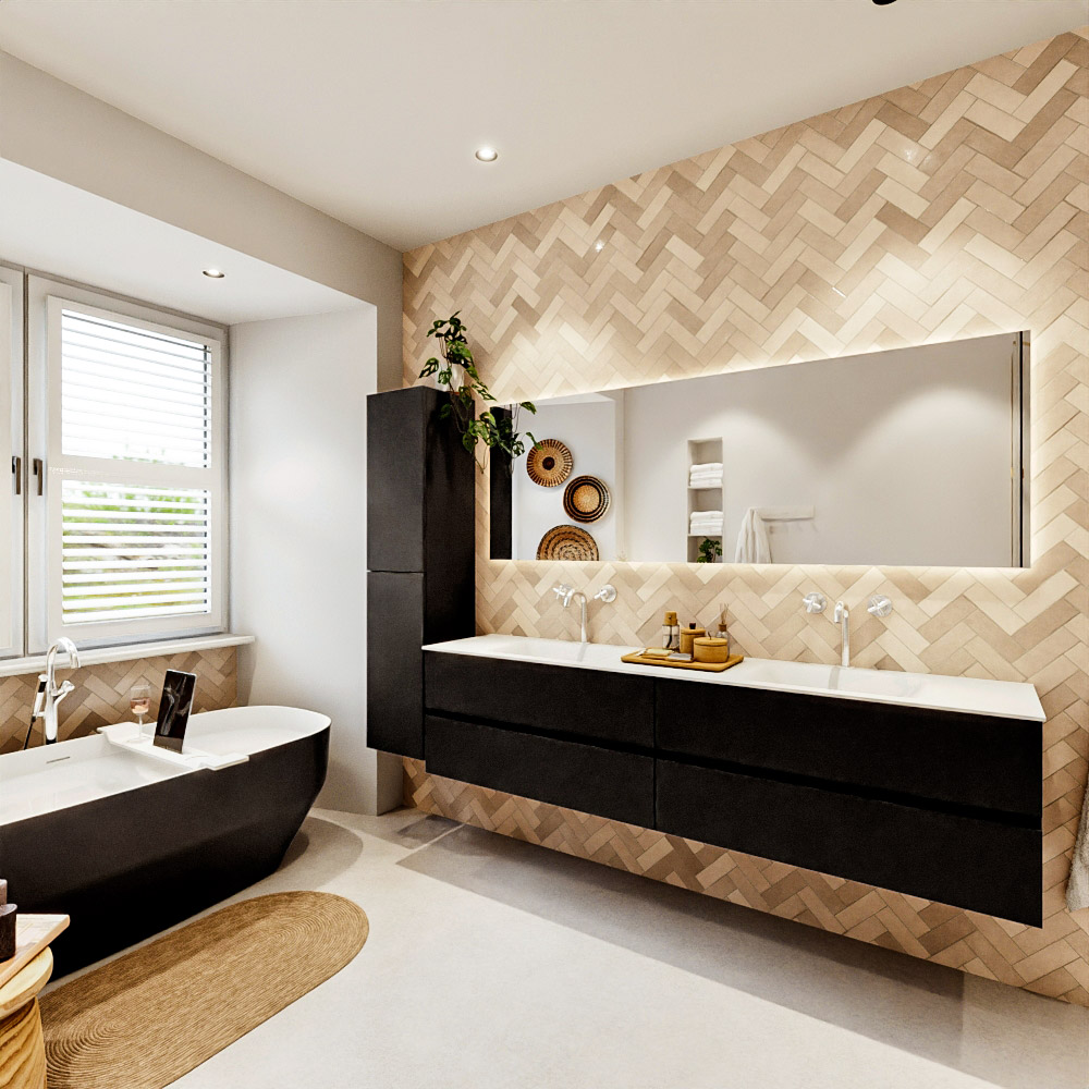 MONDIAZ VICA 200cm mueble de baño Urban 4 cajones. Lavabo CLOUD Doble 2 orificios color Talc con espejo LED. 4 MONDIAZ VICA 200cm mueble de baño Urban 4 cajones. Lavabo CLOUD Doble 2 orificios color Talc con espejo LED. - Imagen 4
