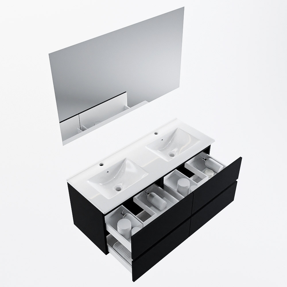 MONDIAZ VICA 120cm mueble de baño Urban 4 cajones. Lavabo DENIA Doble 2 orificios color Blanco brillo con espejo LED. 7 MONDIAZ VICA 120cm mueble de baño Urban 4 cajones. Lavabo DENIA Doble 2 orificios color Blanco brillo con espejo LED. - Imagen 7