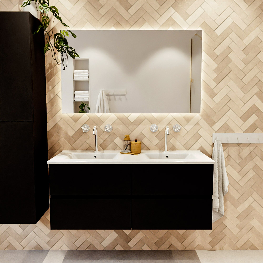 MONDIAZ VICA 120cm mueble de baño Urban 4 cajones. Lavabo DENIA Doble 2 orificios color Blanco brillo con espejo LED. 2 MONDIAZ VICA 120cm mueble de baño Urban 4 cajones. Lavabo DENIA Doble 2 orificios color Blanco brillo con espejo LED. - Imagen 2