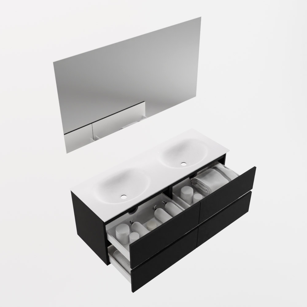 MONDIAZ VICA 130cm mueble de baño Urban 4 cajones. Lavabo MOON Doble sin orificio color Talc con espejo LED. 6 MONDIAZ VICA 130cm mueble de baño Urban 4 cajones. Lavabo MOON Doble sin orificio color Talc con espejo LED. - Imagen 7