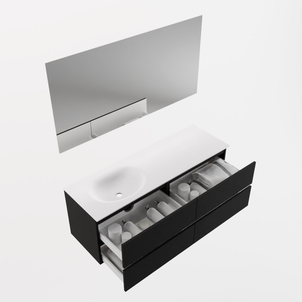 MONDIAZ VICA 140cm mueble de baño Urban 4 cajones. Lavabo MOON Izquierda 1 orificio color Talc con espejo LED. 6 MONDIAZ VICA 140cm mueble de baño Urban 4 cajones. Lavabo MOON Izquierda 1 orificio color Talc con espejo LED. - Imagen 7