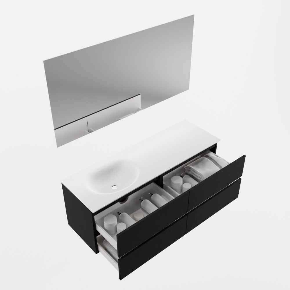 MONDIAZ VICA 140cm mueble de baño Urban 4 cajones. Lavabo MOON Izquierda sin orificio color Talc con espejo LED. 6 MONDIAZ VICA 140cm mueble de baño Urban 4 cajones. Lavabo MOON Izquierda sin orificio color Talc con espejo LED. - Imagen 7
