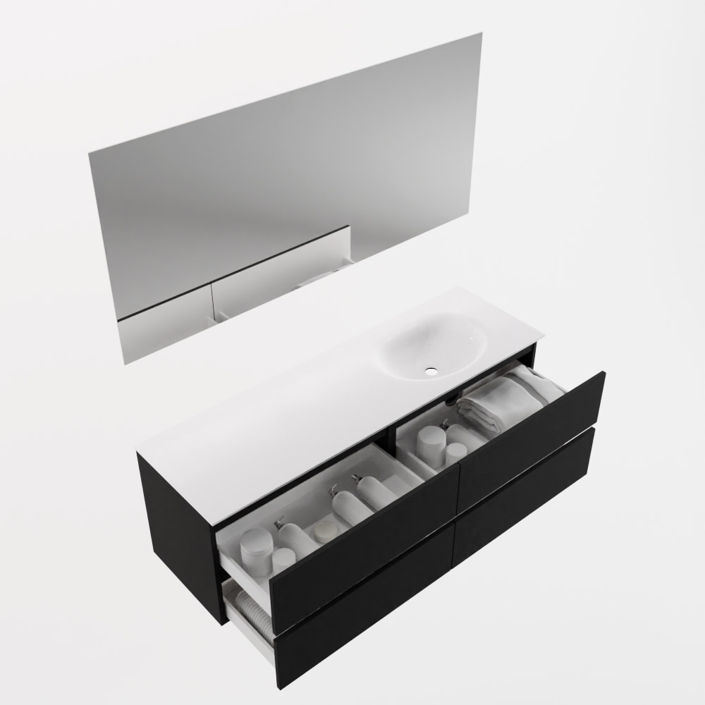 MONDIAZ VICA 150cm mueble de baño Urban 4 cajones. Lavabo MOON Derecho 1 orificio color Talc con espejo LED. 7 MONDIAZ VICA 150cm mueble de baño Urban 4 cajones. Lavabo MOON Derecho 1 orificio color Talc con espejo LED. - Imagen 7