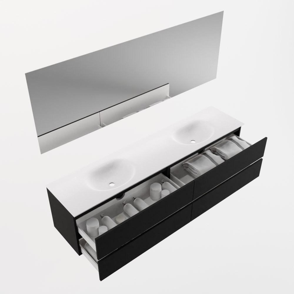 MONDIAZ VICA 200cm mueble de baño Urban 4 cajones. Lavabo MOON Doble sin orificio color Talc con espejo LED. 7 MONDIAZ VICA 200cm mueble de baño Urban 4 cajones. Lavabo MOON Doble sin orificio color Talc con espejo LED. - Imagen 7