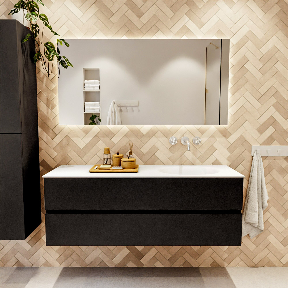 MONDIAZ VICA 140cm mueble de baño Urban 2 cajones. Lavabo MOON Derecho sin orificio color Talc con espejo LED. 2 MONDIAZ VICA 140cm mueble de baño Urban 2 cajones. Lavabo MOON Derecho sin orificio color Talc con espejo LED. - Imagen 2