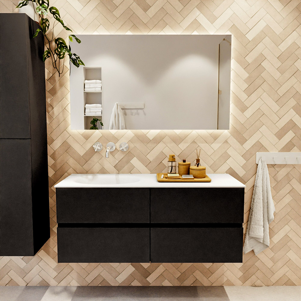 MONDIAZ VICA 120cm mueble de baño Urban 4 cajones. Lavabo MOON Izquierda sin orificio color Talc con espejo LED. 2 MONDIAZ VICA 120cm mueble de baño Urban 4 cajones. Lavabo MOON Izquierda sin orificio color Talc con espejo LED. - Imagen 2
